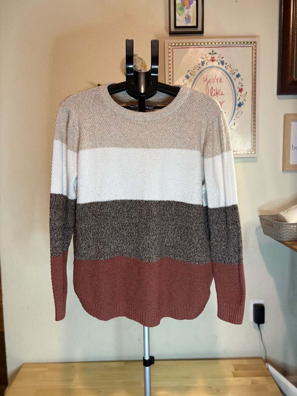 Pink Clover Womens Colorblock Knit Sweater Tan,Brown & Rust SzLg